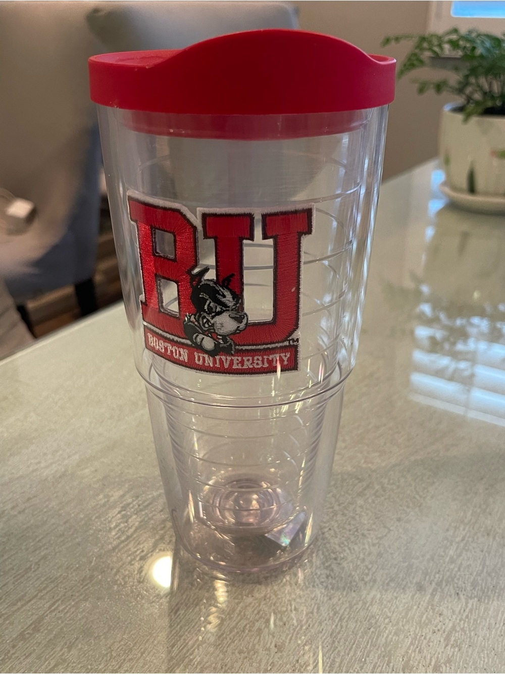 tervis Boston University Clear Tumbler with Red Lid and BU Logo